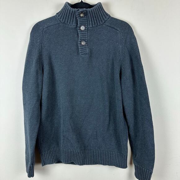 J. Crew Other - J.Crew Cobalt Gray Cotton Mock Neck Button Sweater Mens M Ribbed Collar Pullover